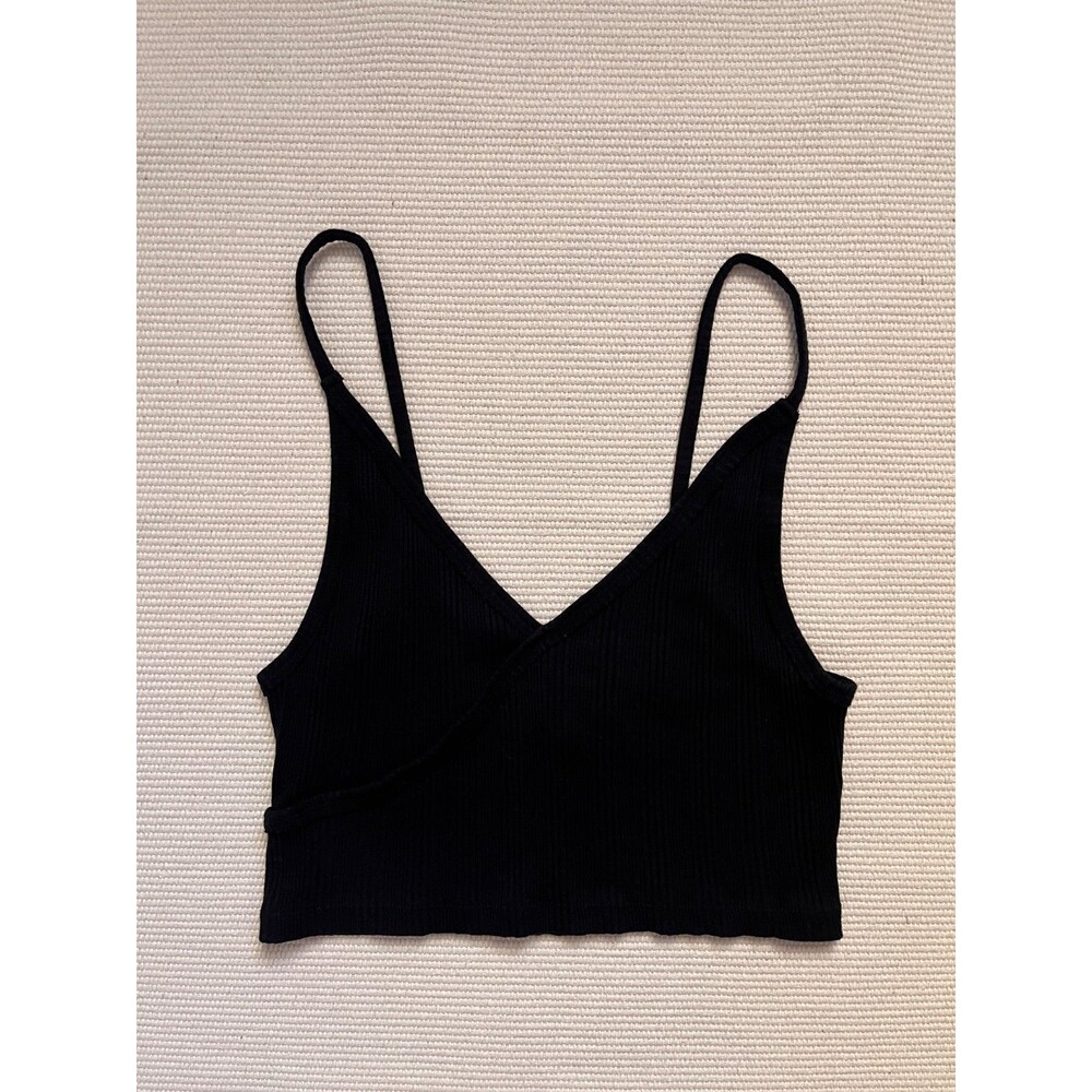 Free People Rib Knit Wrap Crop Cami in Black Size SMALL